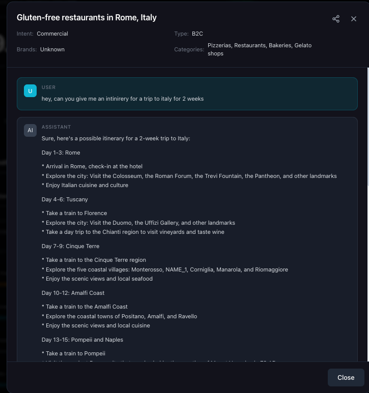 A real travel conversation inside ChatGPT
